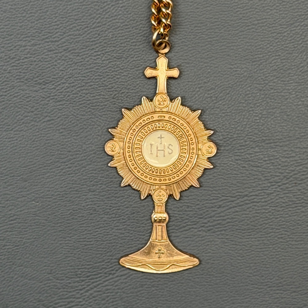 Vintage 12K GF Catholic Monstrance Pendant Necklace IHS Monstrance 24 - Picture 3 of 8